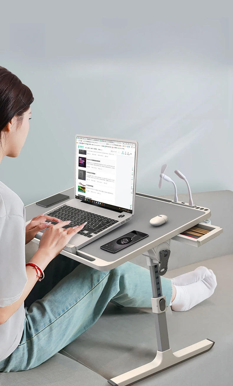 Laptop Bed Tray Table, Adjustable Laptop Bed Table,Portable Standing Desk with Storage Drawer,Foldable Lap Tablet Table for Sofa