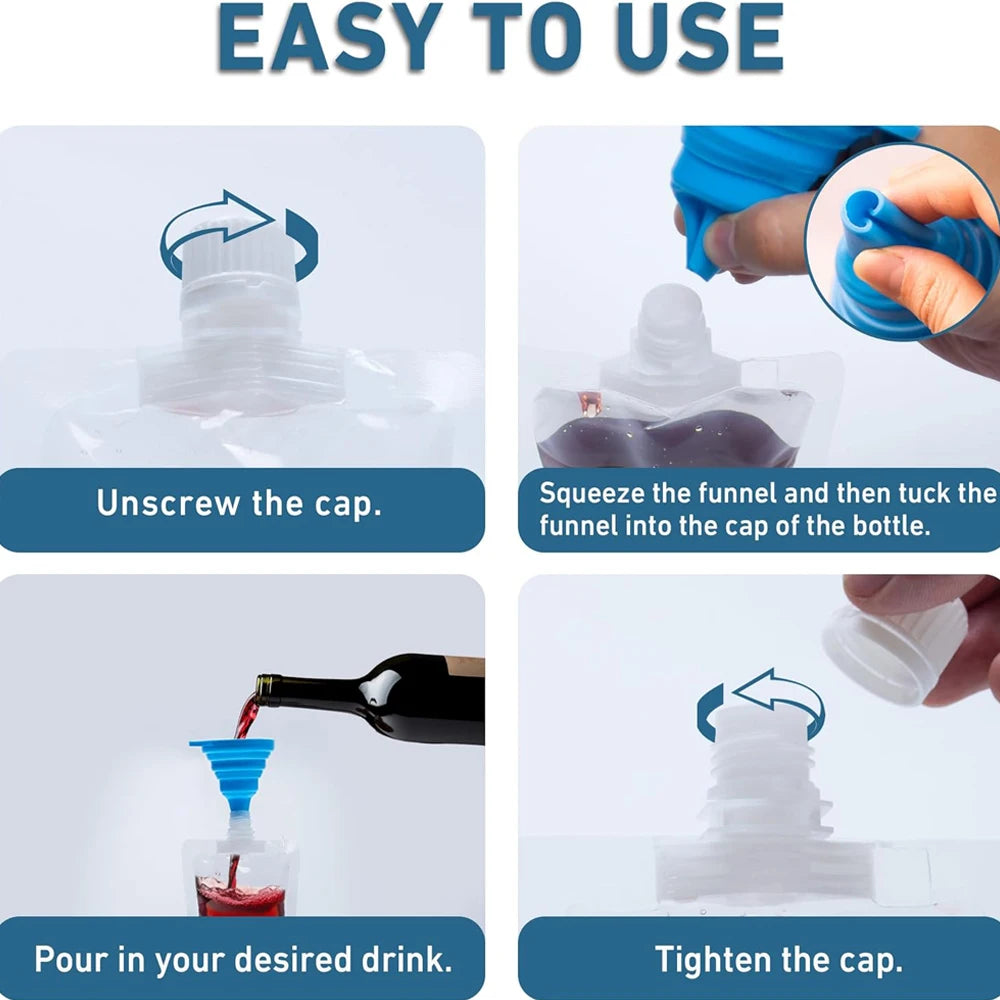 Plastic Flasks Reusable Drinks Pouches Juice Flasks, Plastic Flasks for Travel, Outdoors, Concerts, Events, Leak-Proof, BPA Free