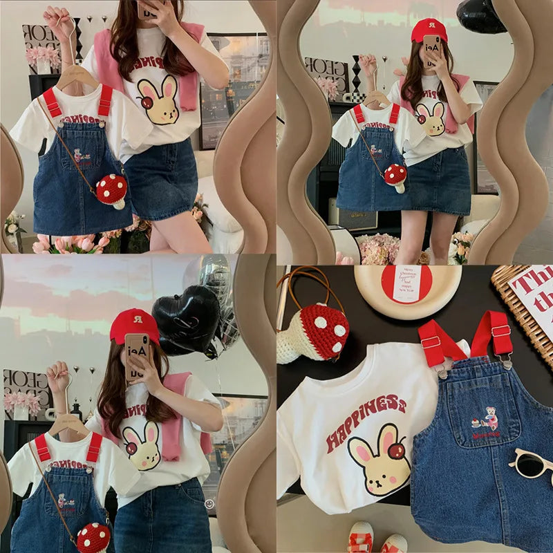 Family Cute Matching T Shirts Parent-child Rabbit Clothes Funny Dad Mom and Son Daughter Cotton Tees Tops Baby Newborn Bodysuit