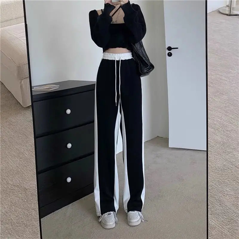 Wide Leg Palazzo Trousers for Women Black White Patchwork Baggy Summer Women's Straight Pants 2024 Korean Style Fashion Loose