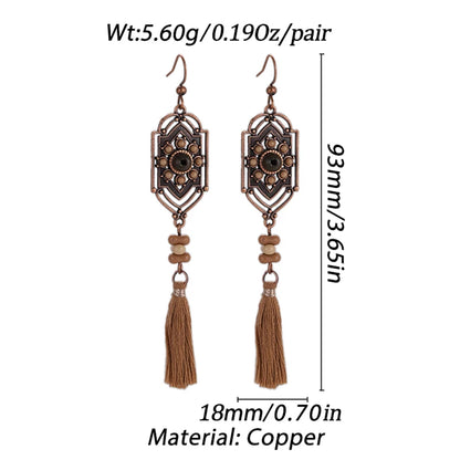 Bohemian Brown Geometric Fringe Earrings for Women Vintage Hollow Flower Beads Tassel Earrings Girls Party Jewelry Gifts