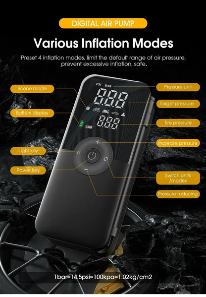 12V Air Pump for Car and Motorcycle - Portable Tyre Inflator Electric Pump Air Compressor for Cars, Motorcycles, and Bicycles