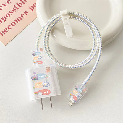Cute Smile Case For Apple iphone 18W 20W US Charging Head Protective Sleeve Fast Charging Shell Soft Wire Cable Cord Organizers