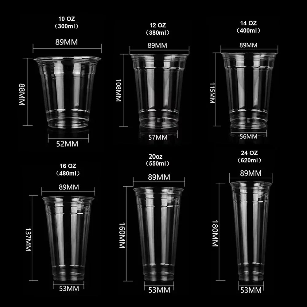 Disposable 400ml Plastic Cups with Lids Clear PET Snack and Drink Cups for Boba Milk Tea and Cold Beverages