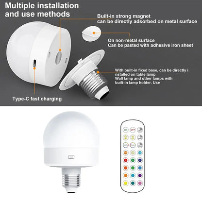 Remote Control Bulbs Color Changing LED Light Bulbs Detachable Magnetic Rgb Smart Rechargeable Bulbs Night Light Lighting