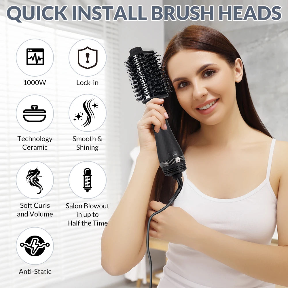 One Step Hair Dryer and Volumizer 1000W Rotating Hot Air Brush Professional Blow Dryer Comb Brush Electric Ion Blow Dryer Brush