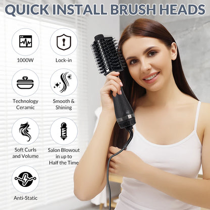 One Step Hair Dryer and Volumizer 1000W Rotating Hot Air Brush Professional Blow Dryer Comb Brush Electric Ion Blow Dryer Brush