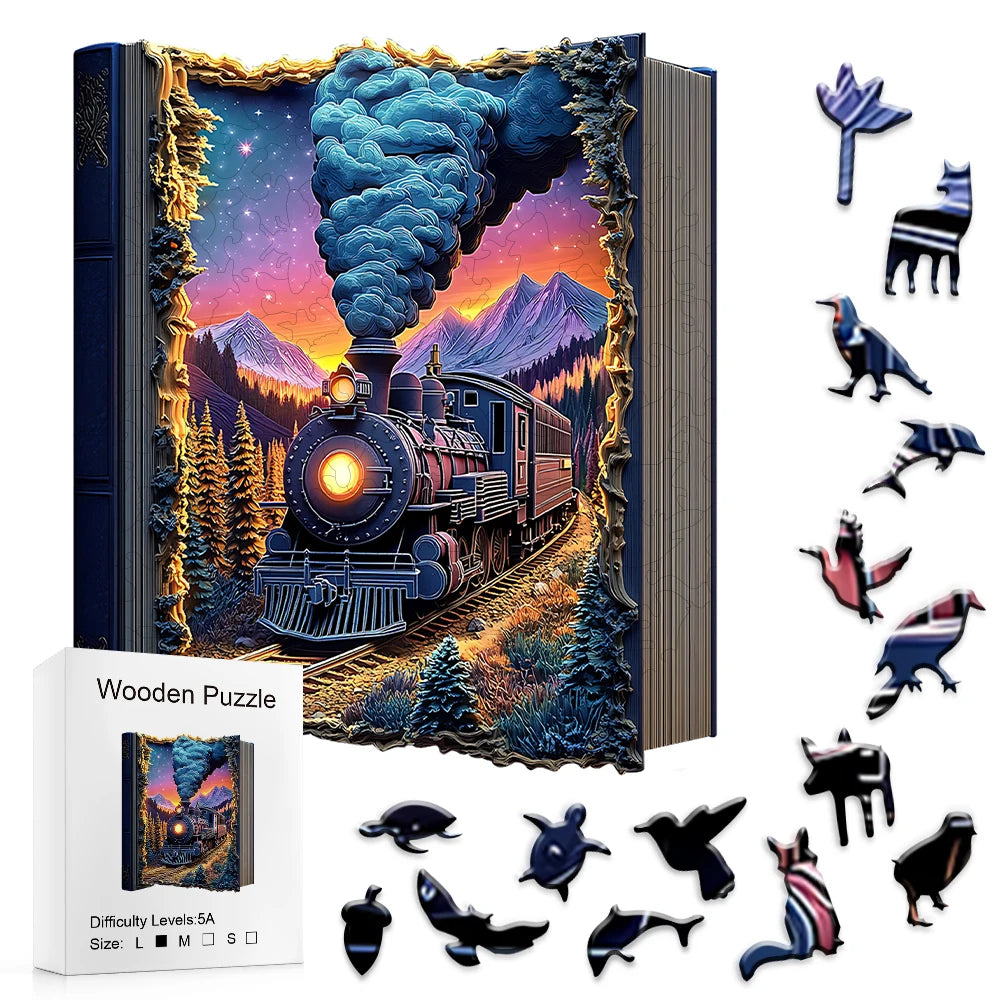 "Train Wooden Puzzle | Challenging Brain Game with Irregularly Cut Pieces • Durable Wooden Construction • Colorful Artwork & Int