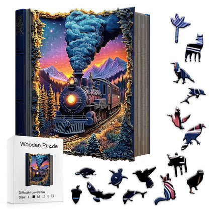 "Train Wooden Puzzle | Challenging Brain Game with Irregularly Cut Pieces • Durable Wooden Construction • Colorful Artwork & Int