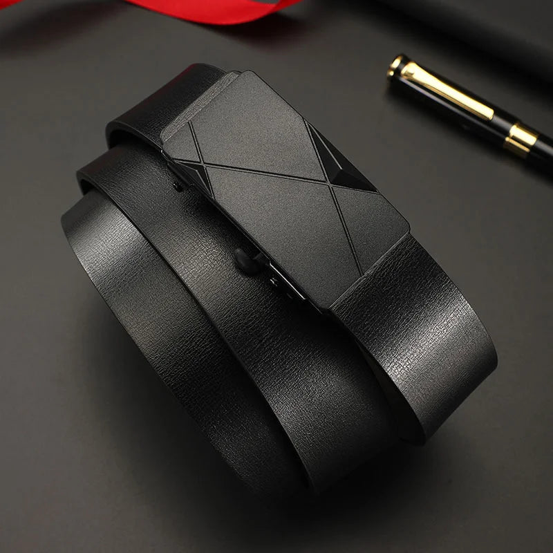 Luxury Fashion Men's Belt Men's Genuine Leather Belt Automatic Buckle Ratchet Belt Random Adjustment Belt Women Waist Belt