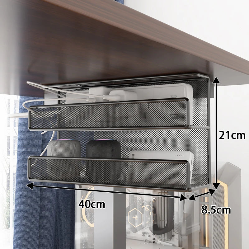 Iron Cable Manager Under The Desk Cable Management Rack No Hole Wire Organizing Box Plug Plug Board Storage Fixed Shelf