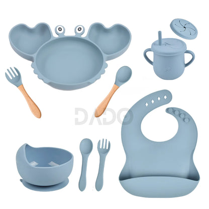 Customized Baby Silicone Feeding Set with Suction Cup Personalized Name Dish Divided Plate Bowl Spoon Cute Kid Eating Tableware