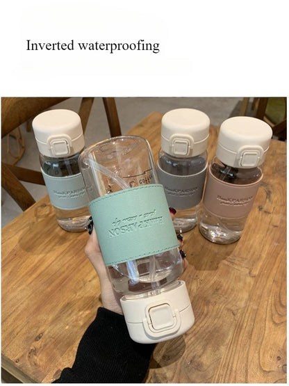 500ml Creative Water Bottle with Straw Portable Plastic Pop-Up Cover Water Cup for School Kids Leak-Proof Cute Drinking Bottle