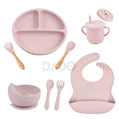 Customized Baby Silicone Feeding Set with Suction Cup Personalized Name Dish Divided Plate Bowl Spoon Cute Kid Eating Tableware