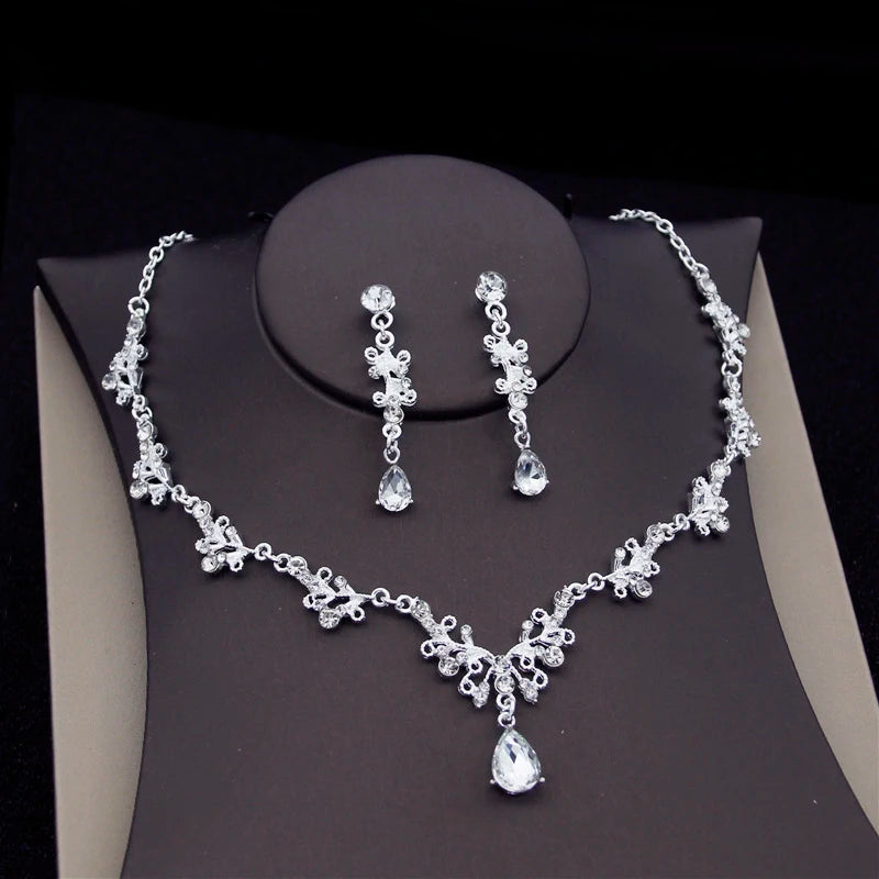 Fashion Crystal Bridal Jewelry Sets for Women Tiaras Earrings Necklace Crown Wedding Dress Bride Jewelry Set Accessories