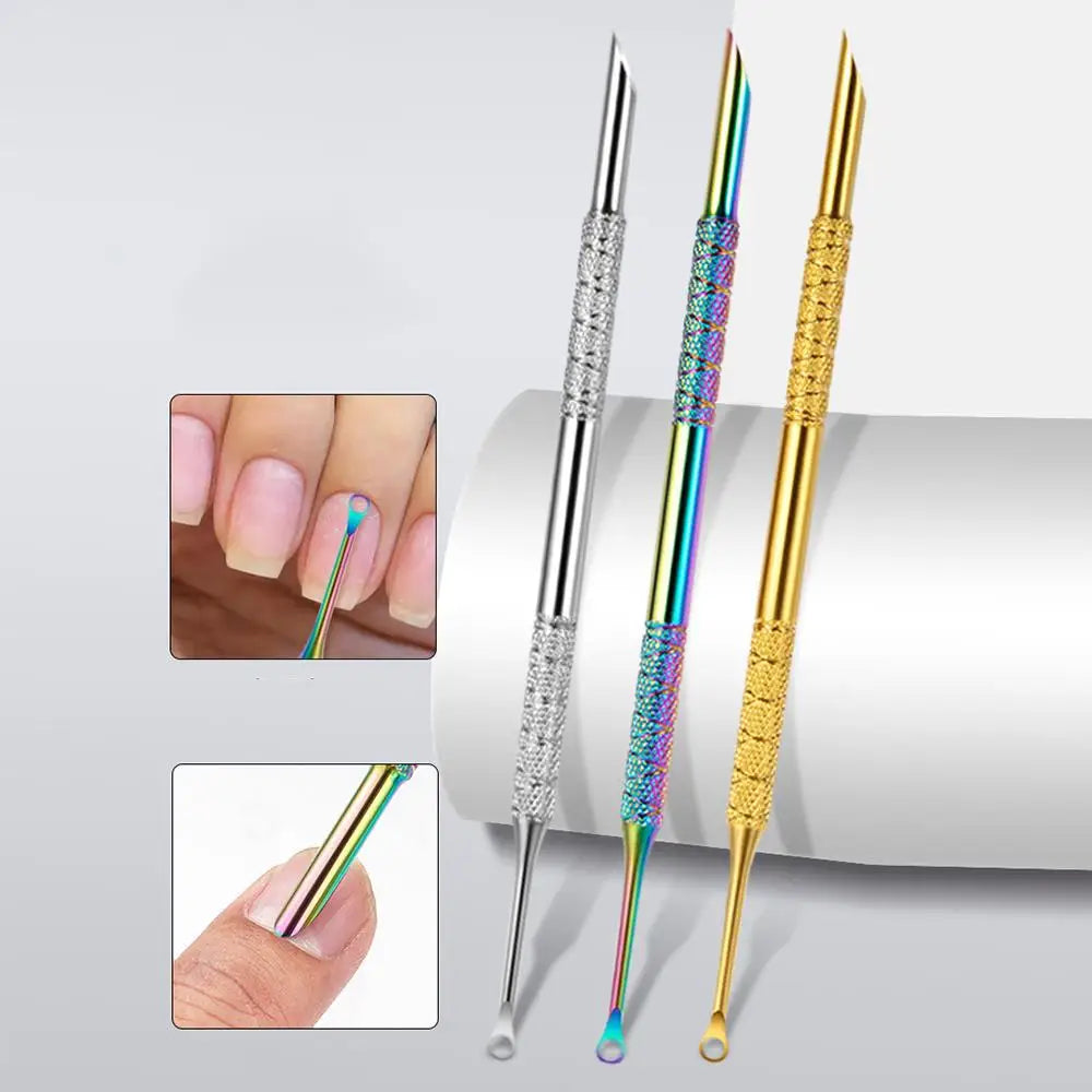 Pedicure Tool Double-Headed Nail Cuticle Pusher Polish Scraper Hook Type Dead Skin Remover Nail Care Stainless Steel