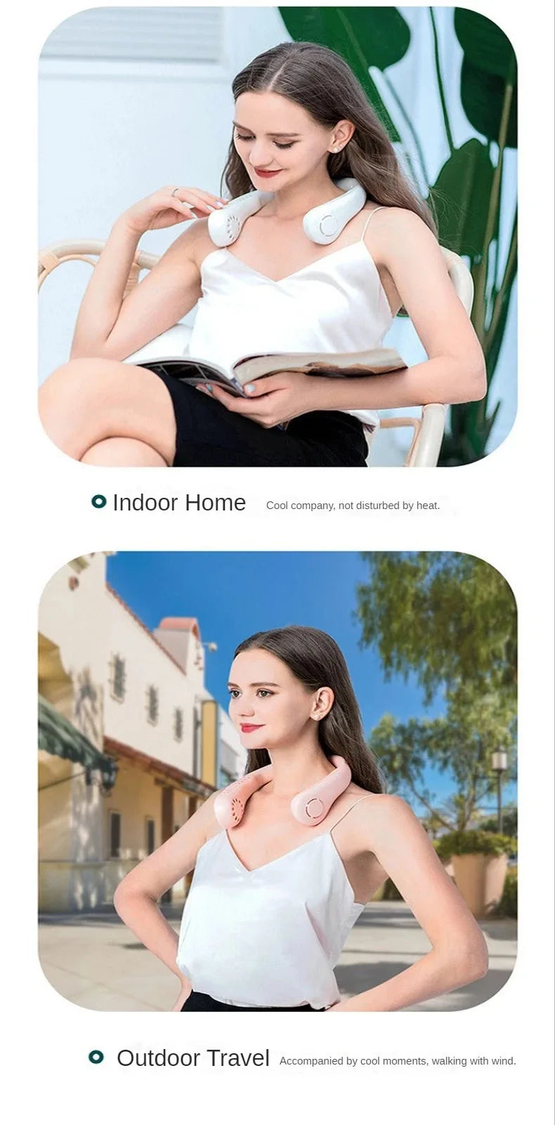 Portable Neck Fan, Mini Bladeless Hanging Neck Fan 1200mAh Rechargeable Air Cooler 3 Speed for Student Office Summer Sports Fans