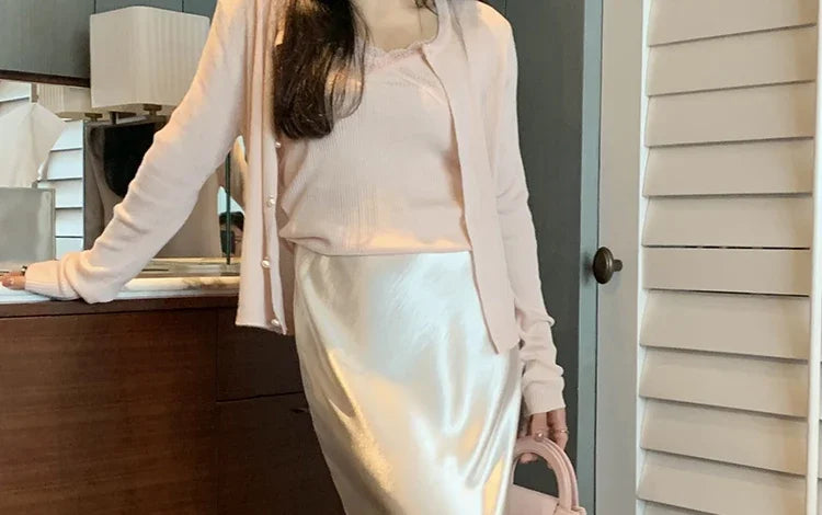 Maternity 2025 New Early Spring Vinegar Satin Covers Strap Slim A-line Long Skirt High Waist Drooping Fish Tail Youth Pregnancy