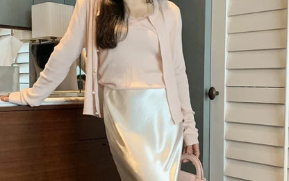 Maternity 2025 New Early Spring Vinegar Satin Covers Strap Slim A-line Long Skirt High Waist Drooping Fish Tail Youth Pregnancy