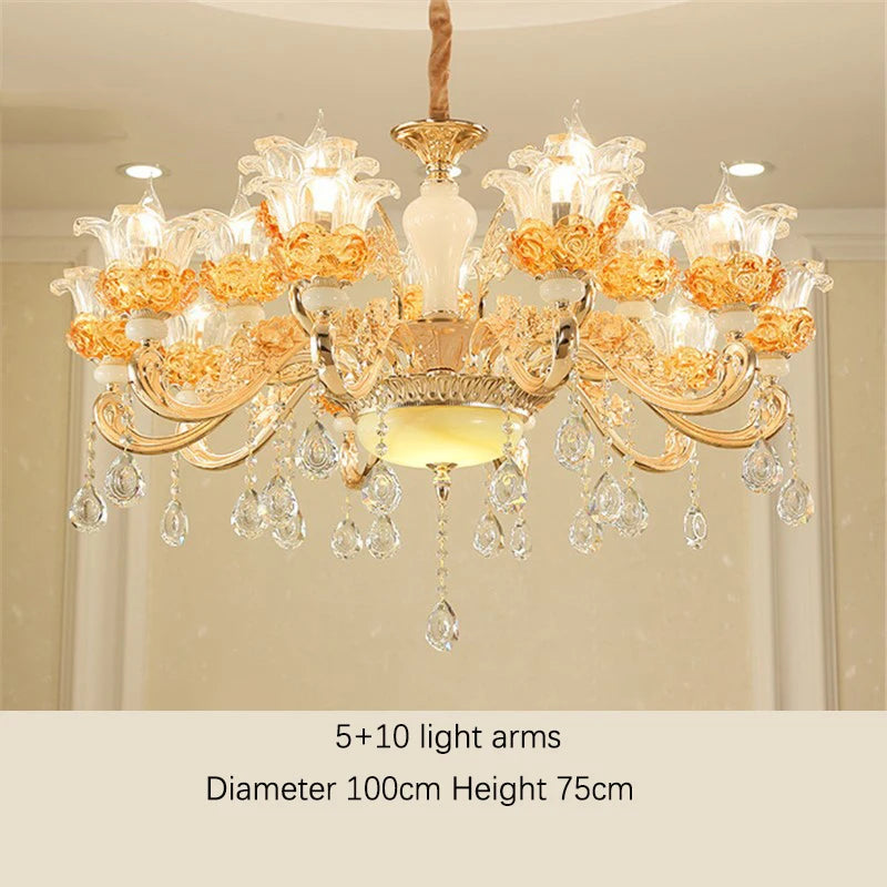 Flower Glass Lampshade Crystal Pendant Lamp Living Room Dining Room Bedroom Hall Villa New Design Hot Sale Decorative Chandelier