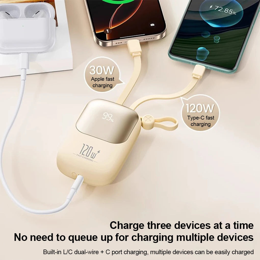 120W super fast charging power bank with cable 10000mAh large capacity portable mobile power Mini supply gift