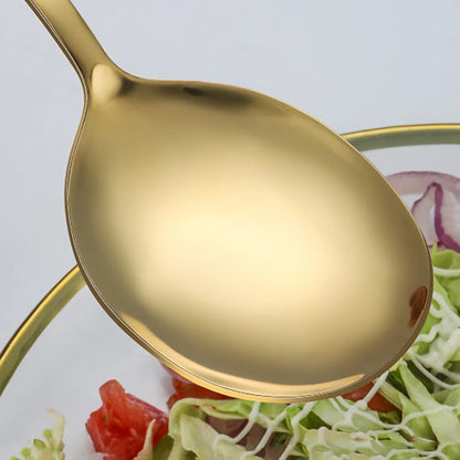 6 Pieces Salad Cutlery Set Stainless Steel Salad Spoon Fork Gold Salad Server European Style Kitchen Tool Accessories
