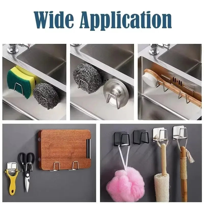 Kitchen Stainless Steel Sink Sponges Holders Self Adhesive Drain Drying Racks Wire Rag Organizer Hooks Multipurpose Wall Hooks