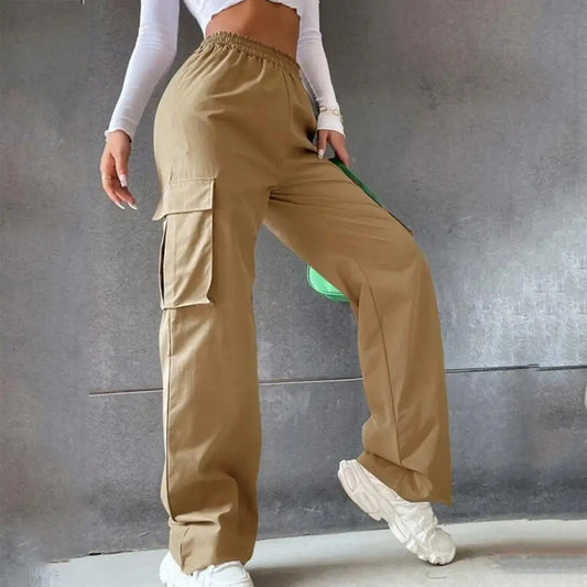 Women Cargo Pants Stylish Women's Cargo Pants Trendy Wide Leg Trousers with Elastic Waist Pockets Casual Korean for Spring