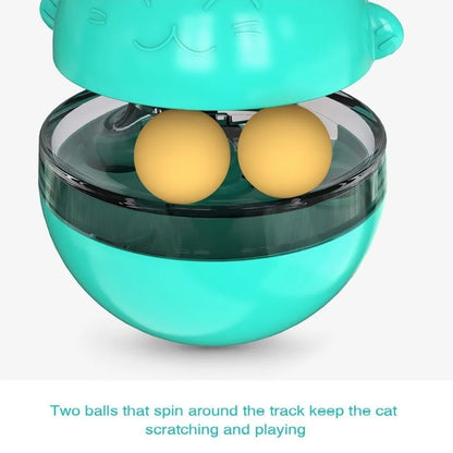 Interactive Cat Turntable Toys Treat Dispenser Self Play Cat Teasing Stick Fun Training Tilting Tease Leaking Food Ball