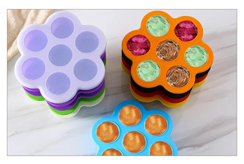 7 Holes Reusable Silicone Baby Food Freezer Tray Crisper Egg Bite Mold BPA Free Storage Baby Food Storage Containers With Lid