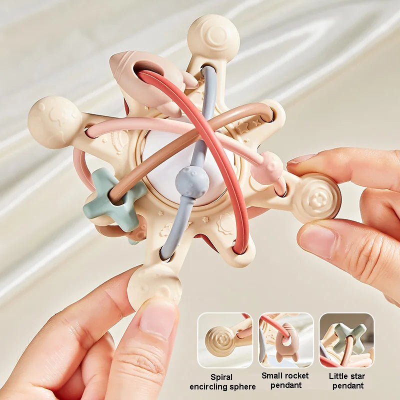 Baby Silicone Hand Catching Ball Baby Chewing Teether Toy Hand Bell 0-12 Months Newborn Sensory Educational Toys Infant Gift