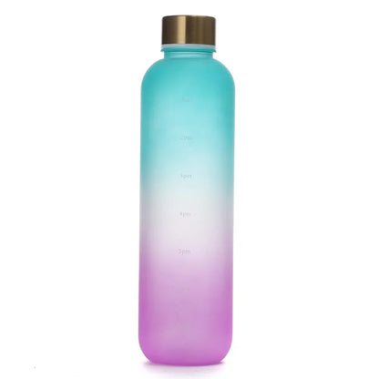 1L Water Bottle with Time Marker 320Z Large Capacity Reusable Fitness Sports Outdoors Travel Leakproof BPA Free Frosted Plastic