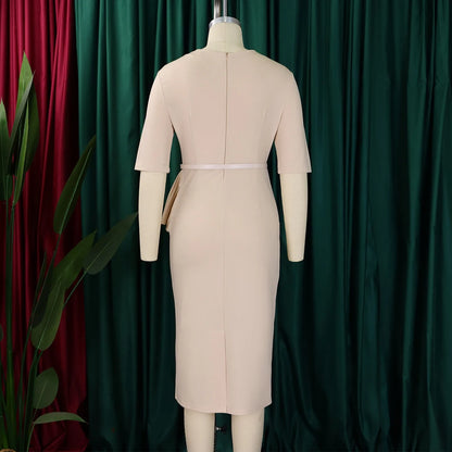 Office Dresses for Ladies 2024 Latest Summer Simple Elegant Half Sleeve Formal Church Dress Women Knee Length Pencil Peplum Dres