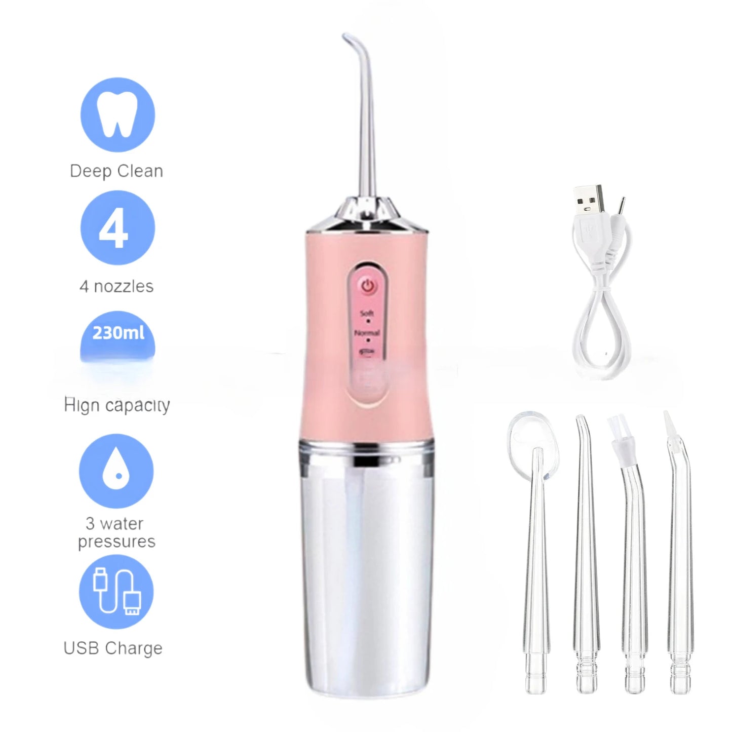 Oral Irrigator Portable Teeth Irrigator USB Rechargeable Waterproof Teeth Scrubber 3 Modes Clean Teeth Suitable Children Adults