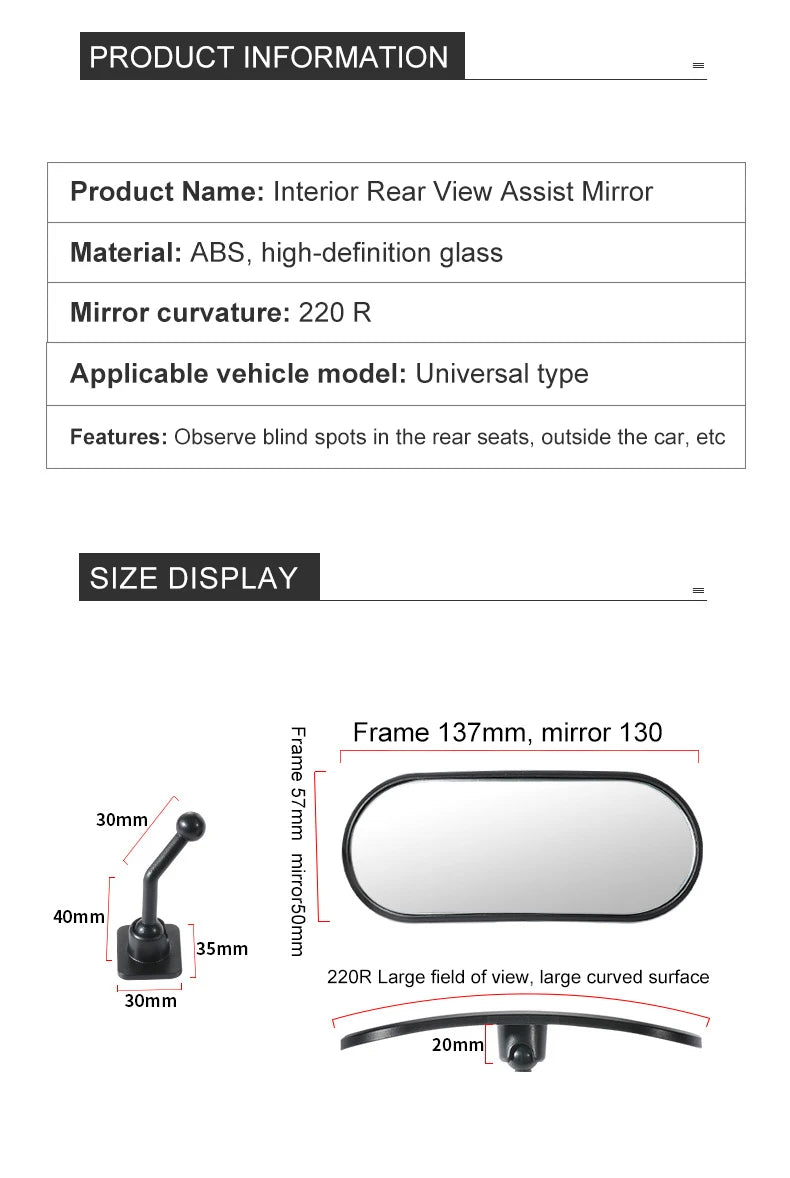 Sticky Baby Mirror For Car Auxiliary Mirror 360 Adjustable Baby Rear View Mirror Adhesive Mount Wide Angle Shatterproof Backseat