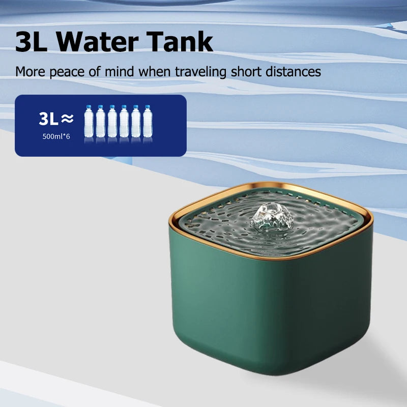 101oz/3L Pet Water Dispenser, Automatic Induction Circulating Filtering Cat Drinking Fountain, Prevent Slip Detachable Portable