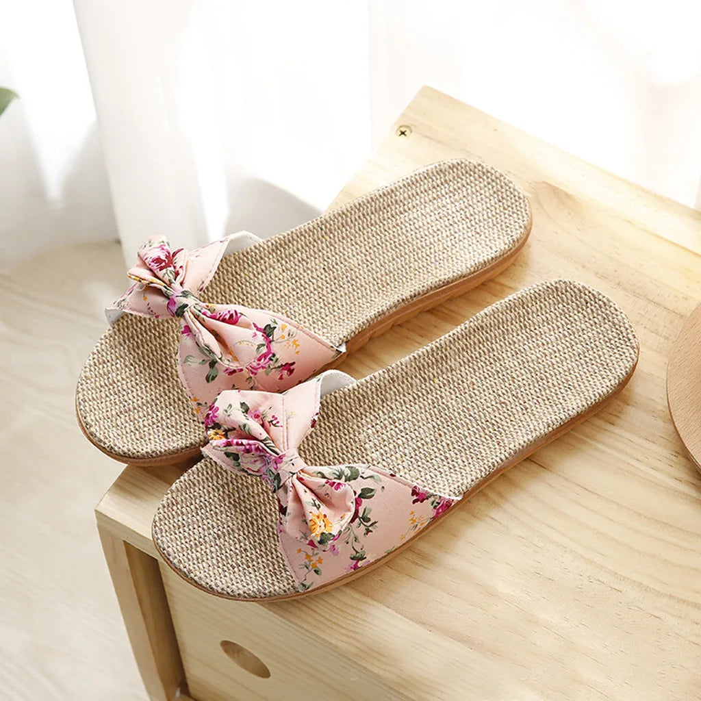 Sandalias Mujer 2024 Hot Women Female  Bowknot Flax Linen Flip Flops Beach Shoes Sandals Slipper SandáLias Femininas 여름샌들