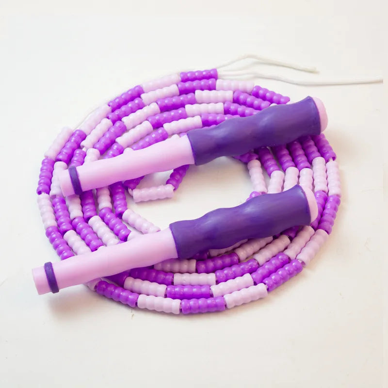 Wholesale adult and children's skipping ropes with colorful soft beads and bamboo nodes. Children's skipping ropes