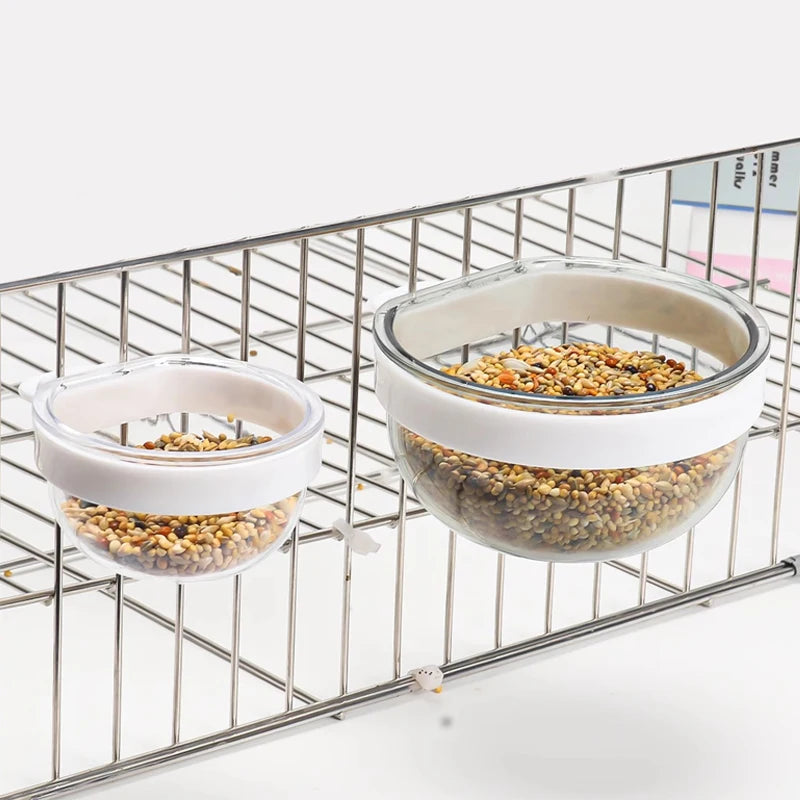 Bird Feeding Bowl Detachable Transparent Bowl Plastic Food Cup For Cage Convenient Hanging Seed Water Feeder for Parrots