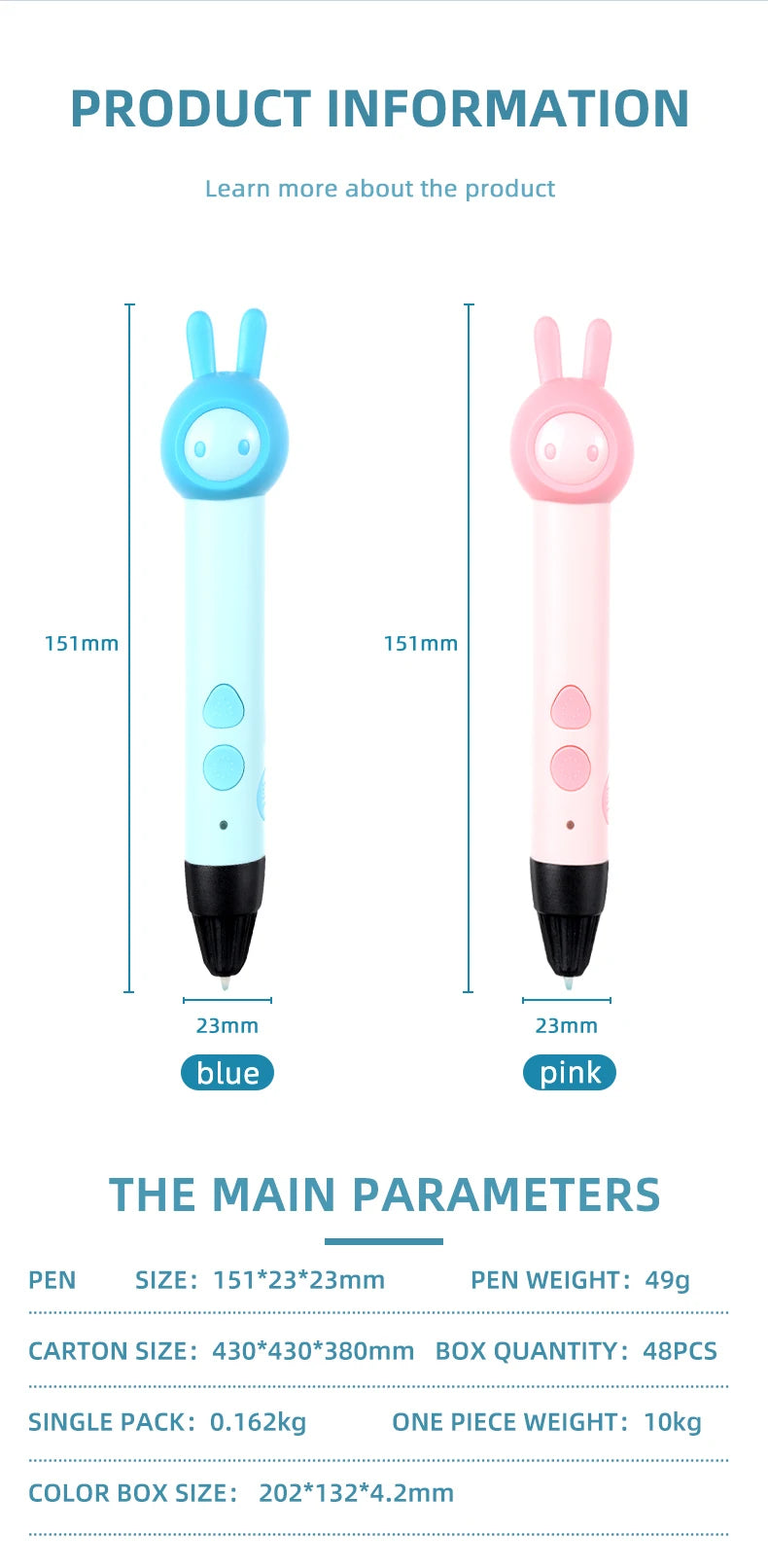 2022 3d Pen for Kids PLA Filament 1.75mm Set 3D Printing Pens Kit Safe Low Temperature Anti-Scald USB Charging Birthday Gift