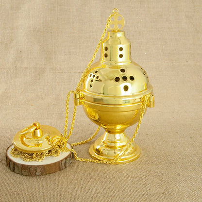 HT Church Supplier High Polished Gold Plated Hanging Incense Burner Orthodox Censer Church Home Decoration Catholic Chalice