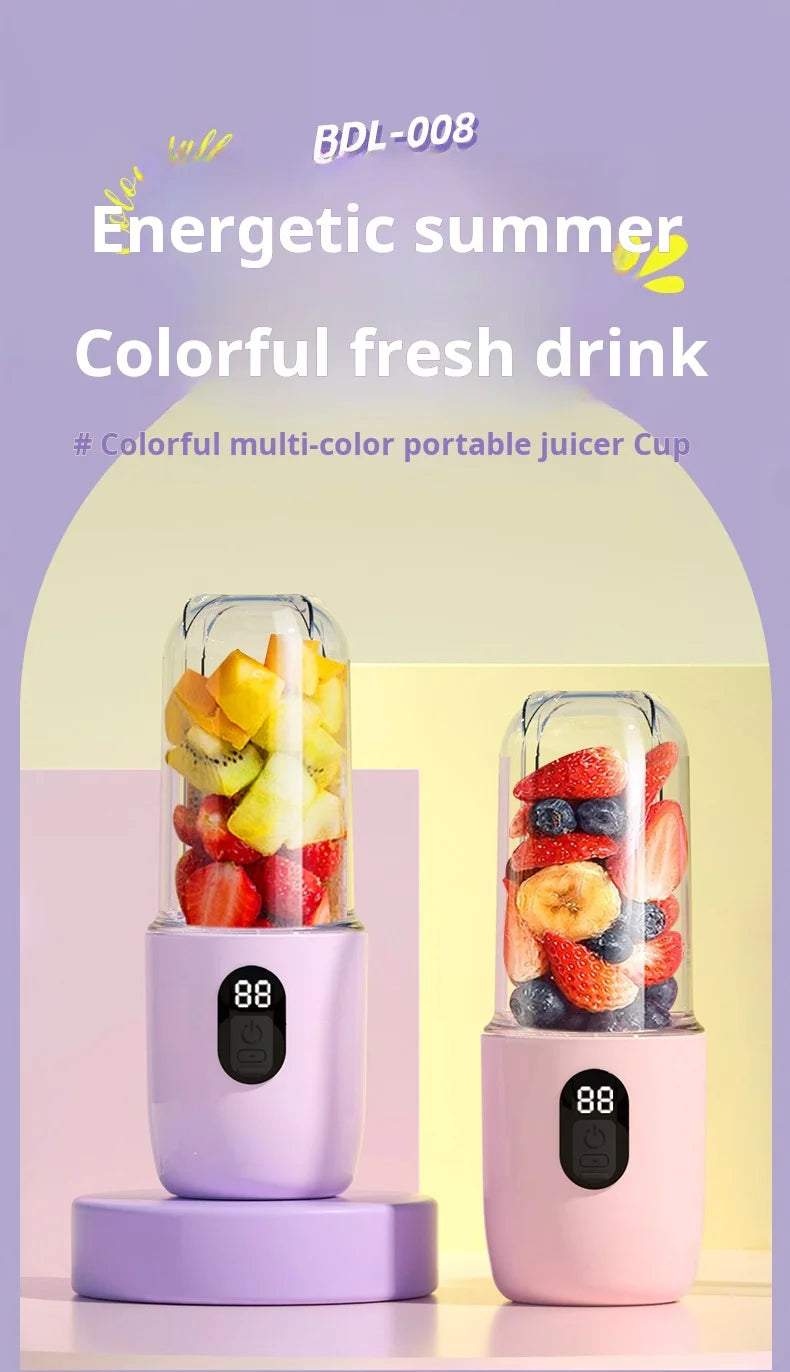 500ML Portable Blender with Lid Rechargeable Wireless Orange Juicer 16 Stainless Blades USB Smoothie Vegetables Fruits Mixer