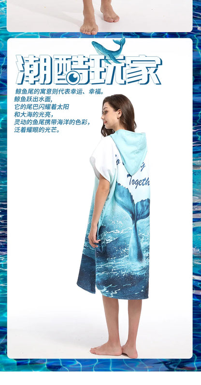 Beach Towel with Hood for Men and Women Hooded Towels Bath Robe for adult Quick Dry Lightweight Soft Microfiber Poncho Swim Robe