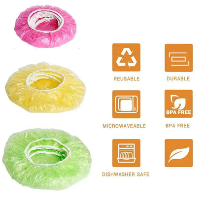 24Pcs Reusable Food Cover Plastic Wrap Elastic Food Lids For Fruit Bowls Cups Caps Storage Kitchen Fresh Keeping Saver Bags N8J9