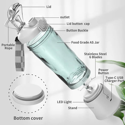 Powerful 20 oz Personal Portable Blender BPA Free USB C Rechargeable Blender with Travel Lid for Shakes Smoothies Home Travel