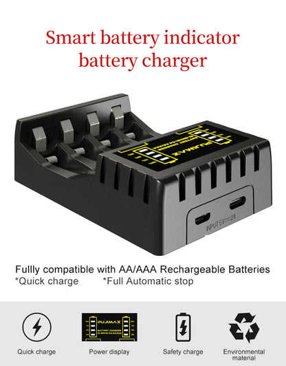 Battery Charger for AAA/AA Rechargeable 4 Slot Batter Charger With LED Indicator Charger Cable for AA/AAA Ni-MH/Ni-Cd Batteries