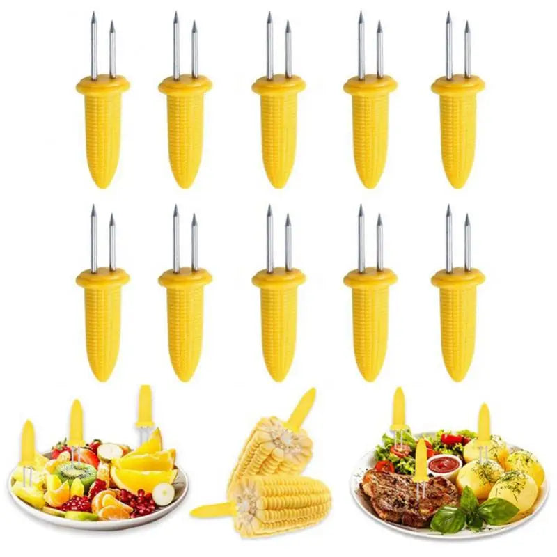 10Pcs Corn Fork BBQ Stainless Steel Corn Holders Handheld Anti Scalding Corn Needle Corn On The Cob Double Fork Barbecue Tool