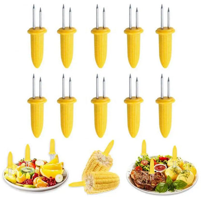 10Pcs Corn Fork BBQ Stainless Steel Corn Holders Handheld Anti Scalding Corn Needle Corn On The Cob Double Fork Barbecue Tool