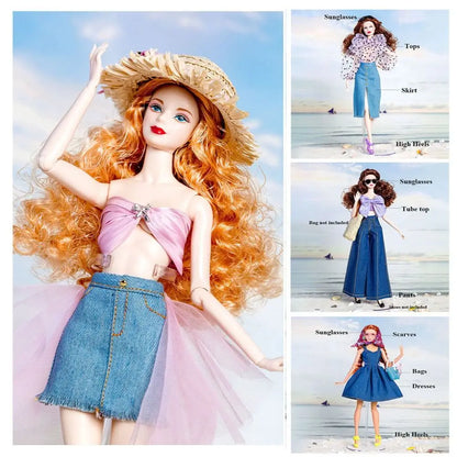 Fashion supermodel Doll Elegant Dress Casual Wears DIY Accessories Princess Dresses Suit Jeans Pants Set