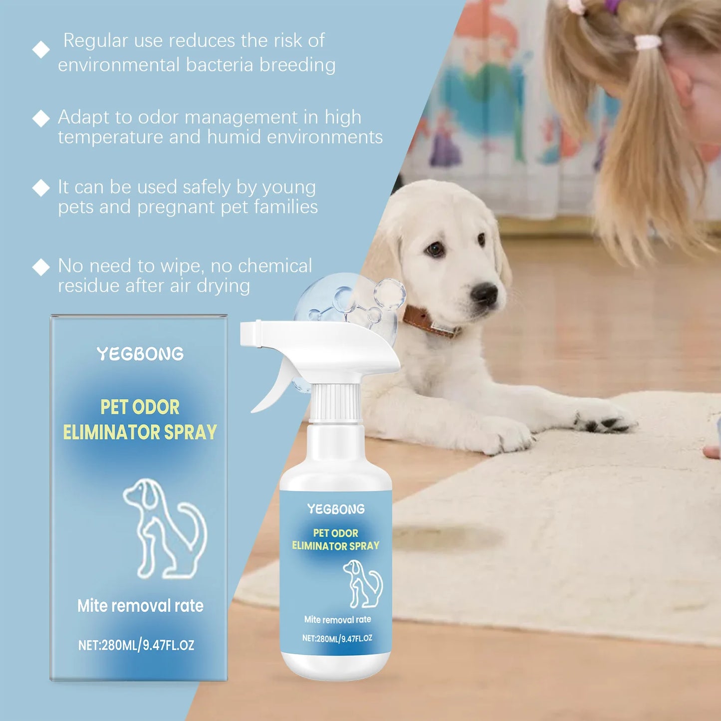 Long Lasting Pet Odor Eliminator Spray Destroys Urine Odors for Cats Dogs Scent Retention Formula Freshens Litter Boxes Beds